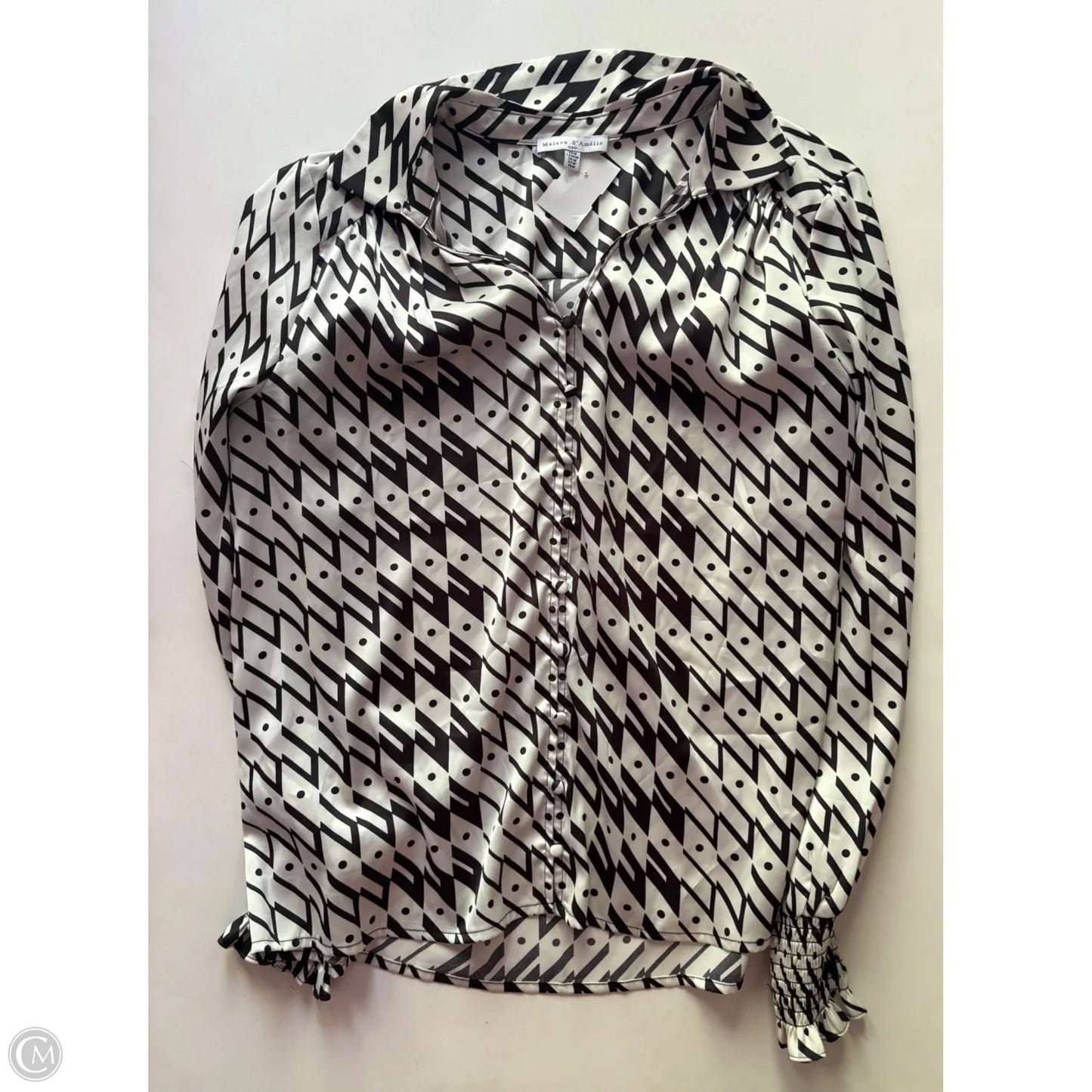 Blouse Long Sleeve By Maison d Amelie In Black & White, Size: M