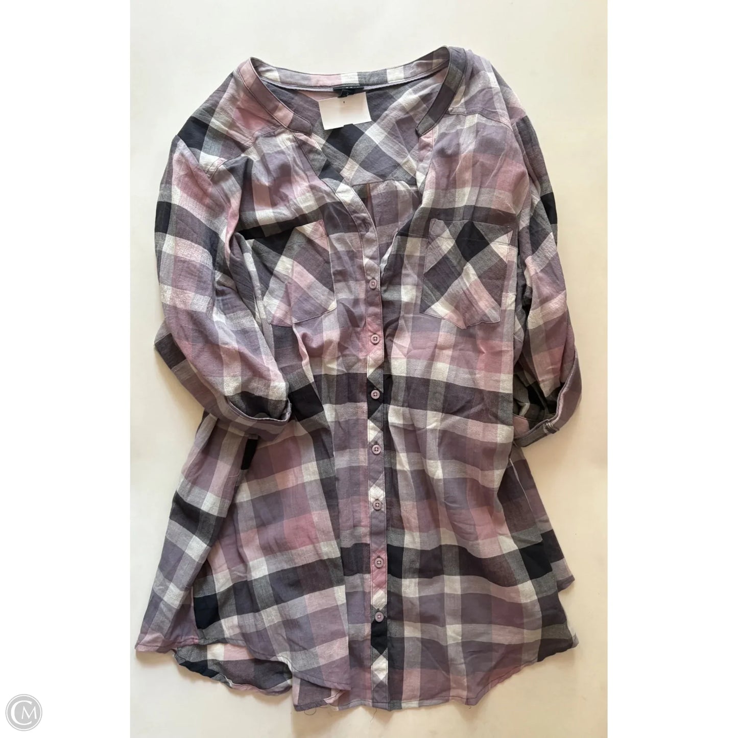Top Long Sleeve By Torrid In Plaid Pattern, Size: 3x