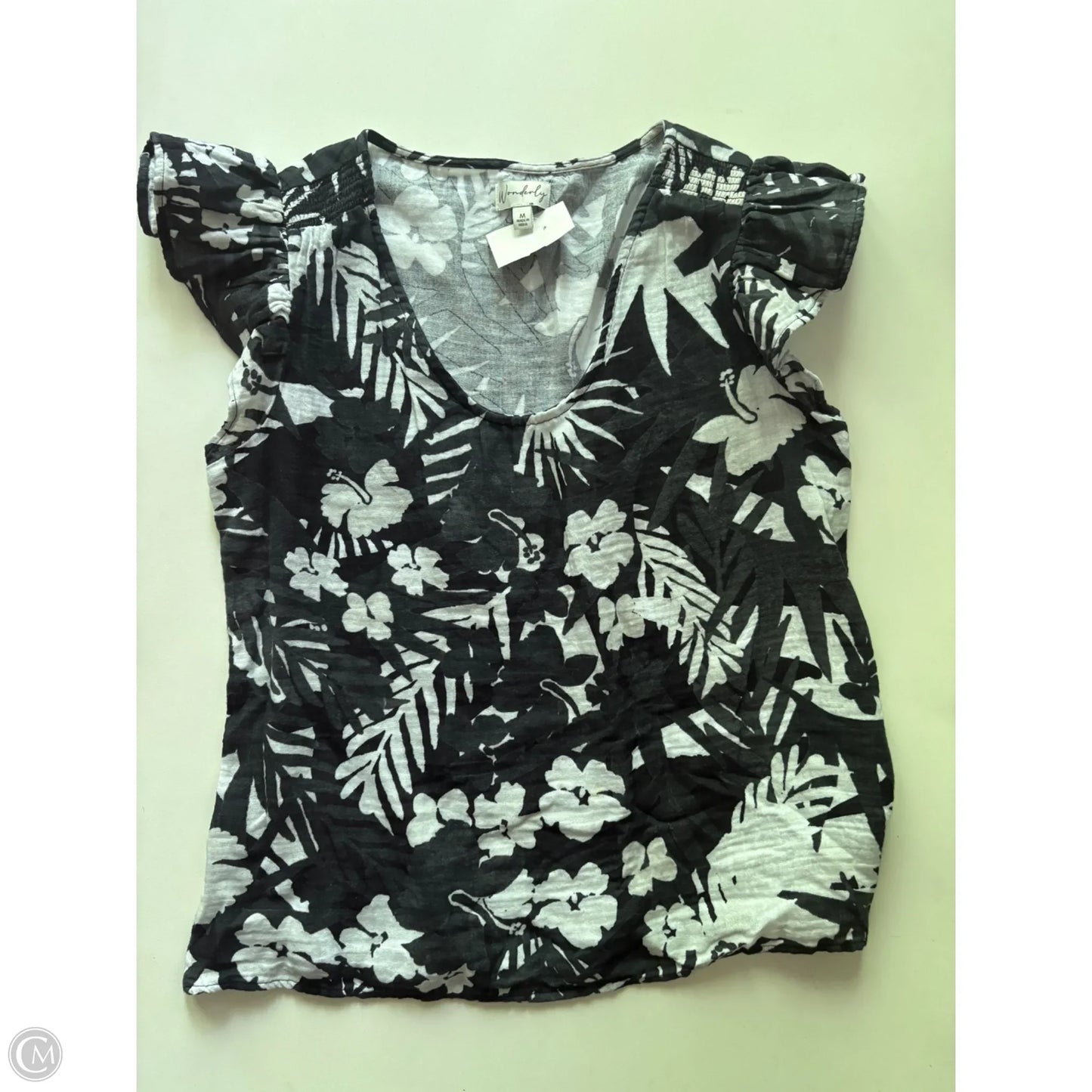 Top Short Sleeve By Wonderly In Black & White, Size: M