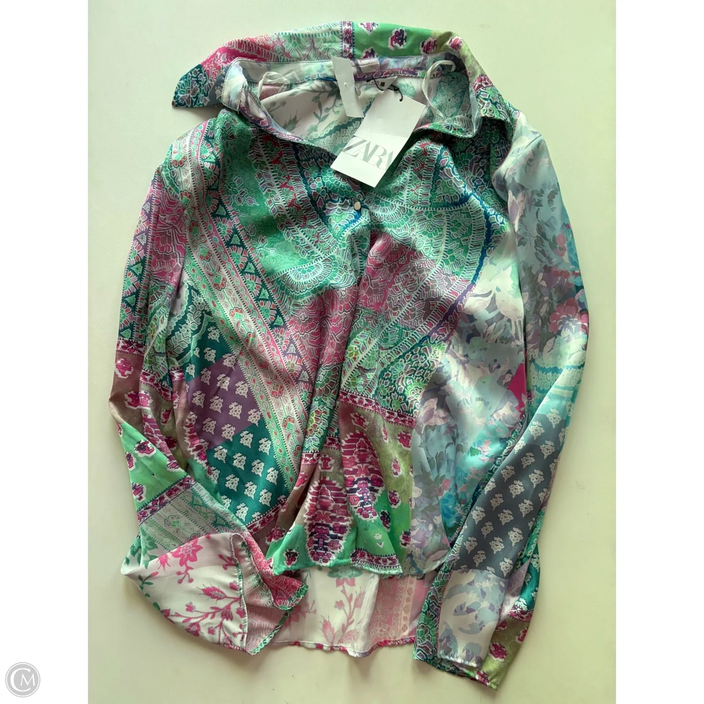 Blouse Long Sleeve By Zara In Multi-colored, Size: L
