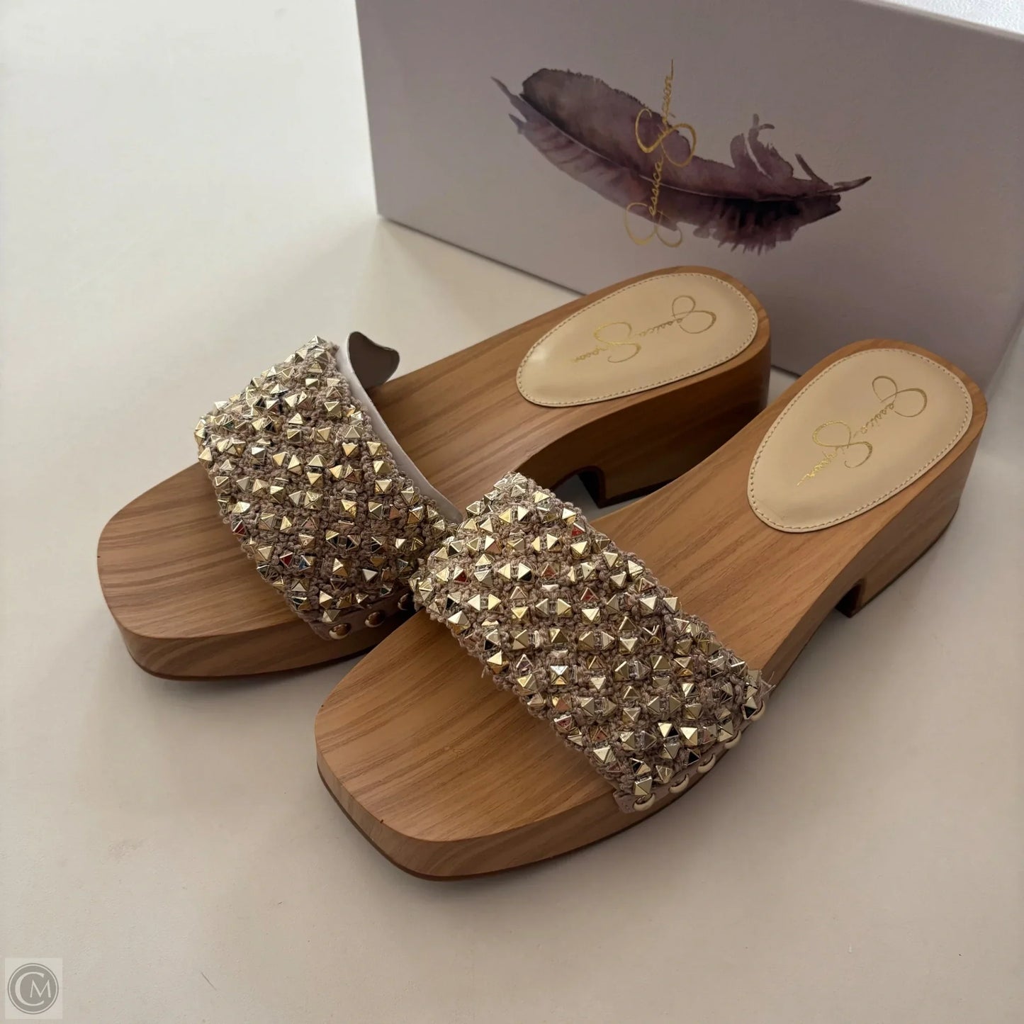 Sandals Heels Block By Jessica Simpson In Gold, Size: 9.5