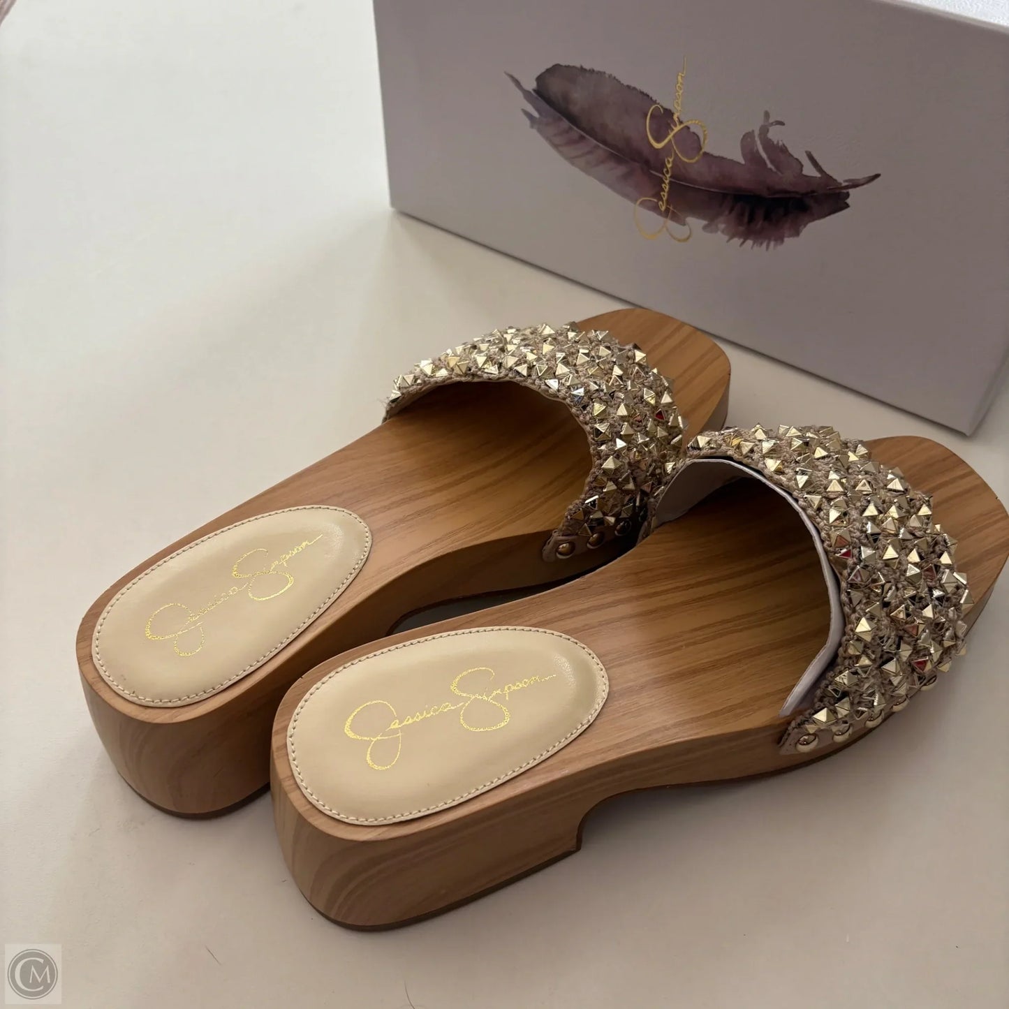 Sandals Heels Block By Jessica Simpson In Gold, Size: 9.5