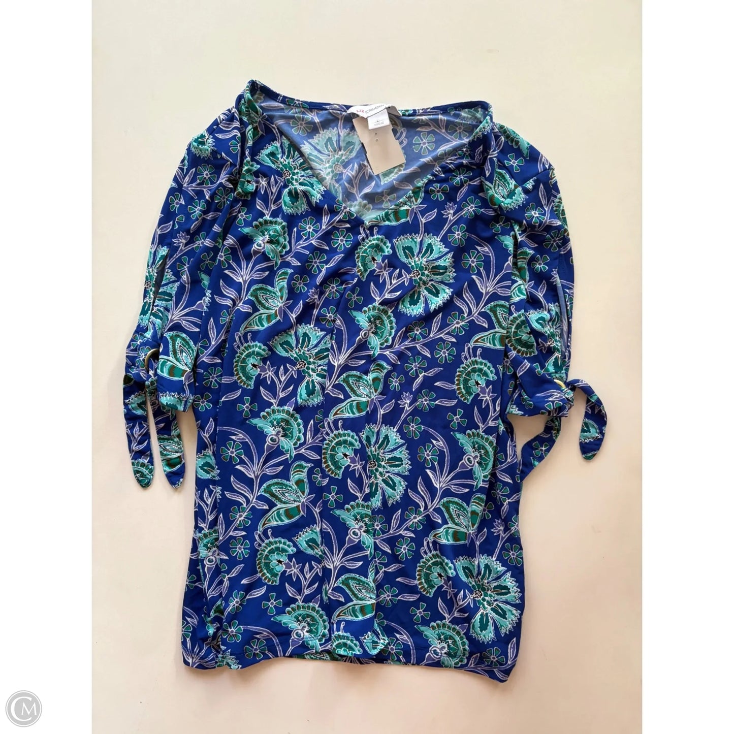 Blouse Long Sleeve By Liz Claiborne In Blue & Green, Size: L