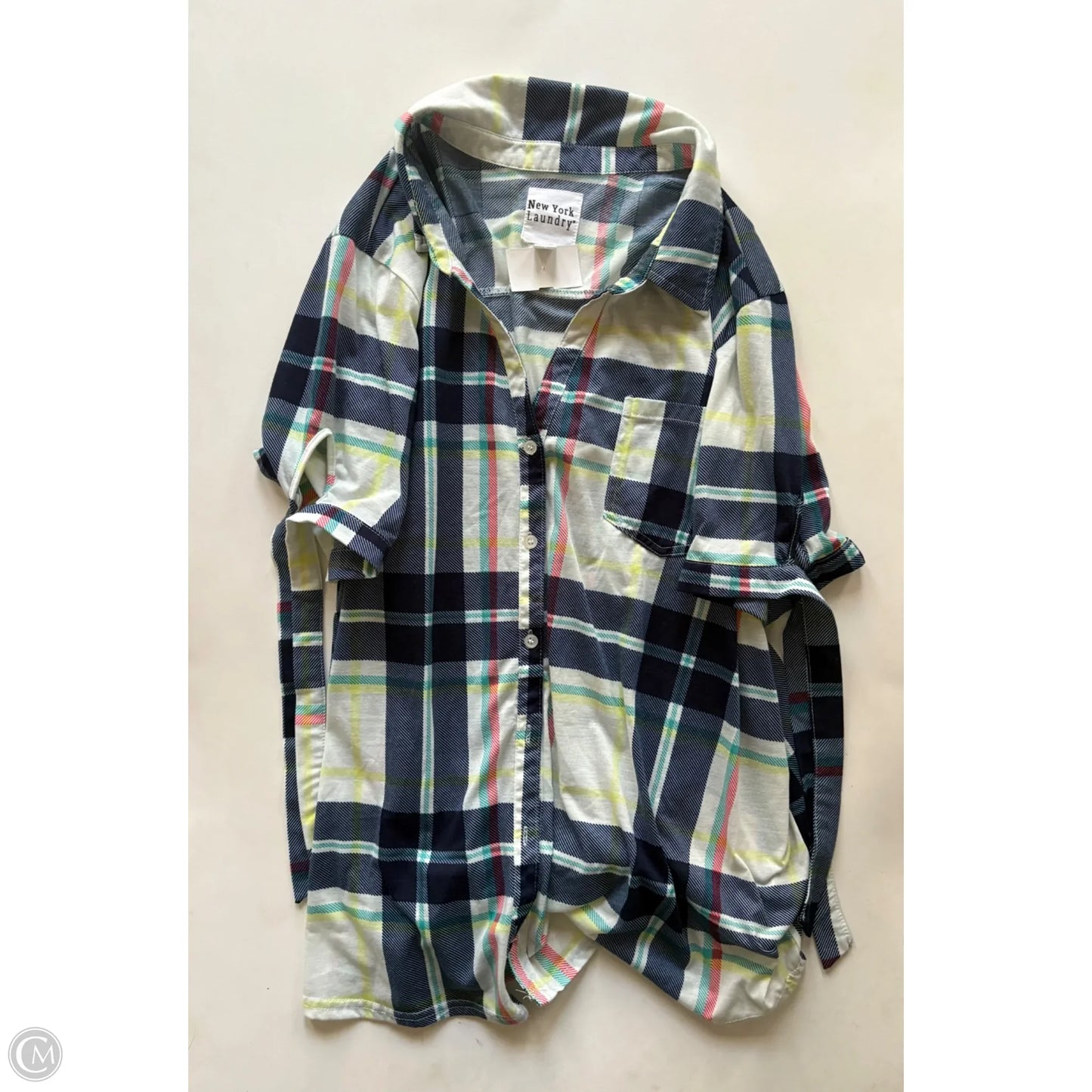 Top Short Sleeve By New York Laundry In Plaid Pattern, Size: 3x