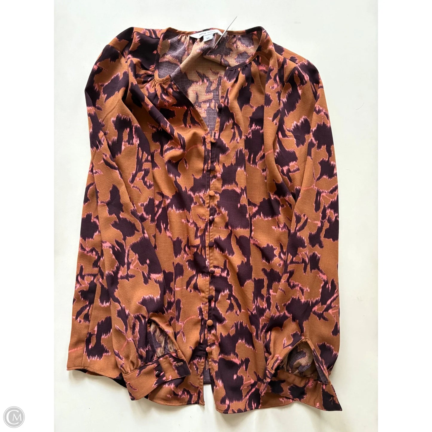 Blouse Long Sleeve By Nine West Apparel In Brown, Size: Xs