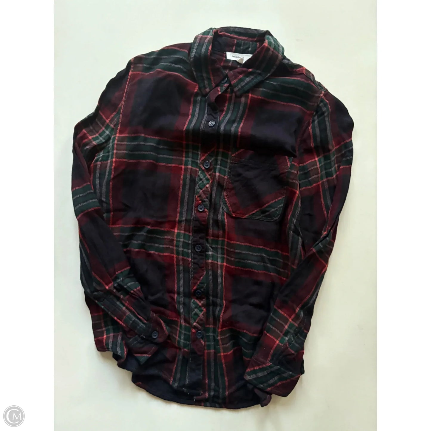 Top Long Sleeve By Beachlunchlounge In Plaid Pattern, Size: S