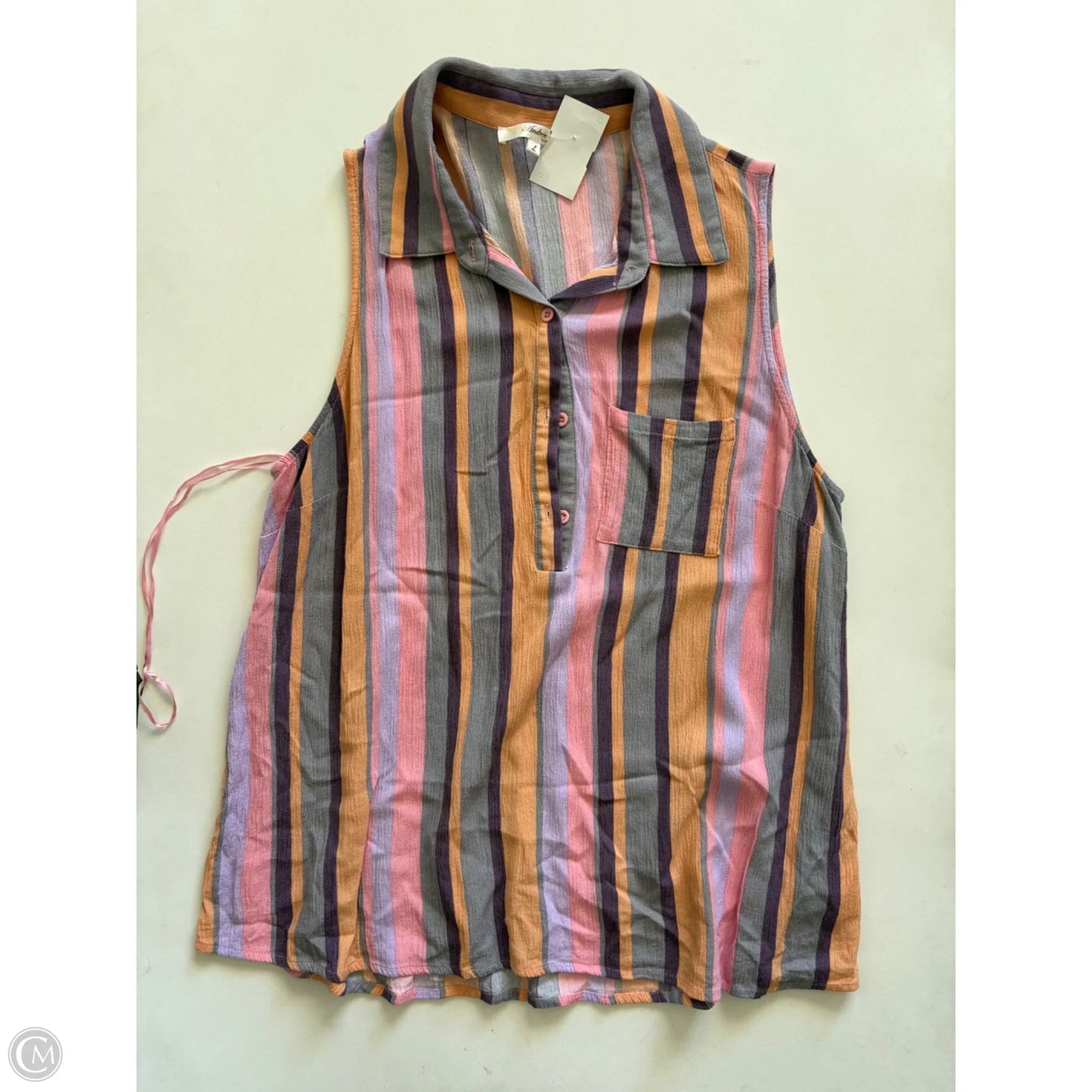 Top Sleeveless By Andree By Unit In Striped Pattern, Size: L