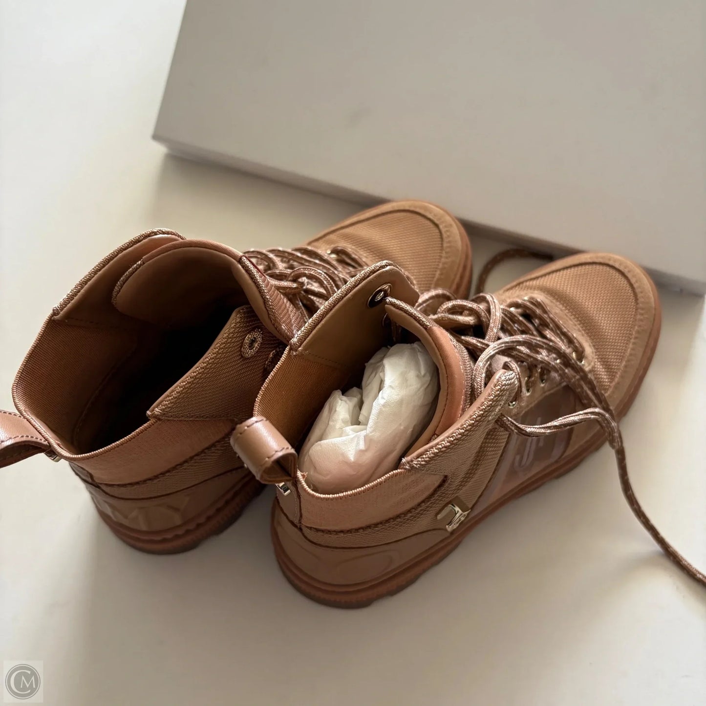 Boots Luxury Designer By Jimmy Choo In Brown, Size: 5.5