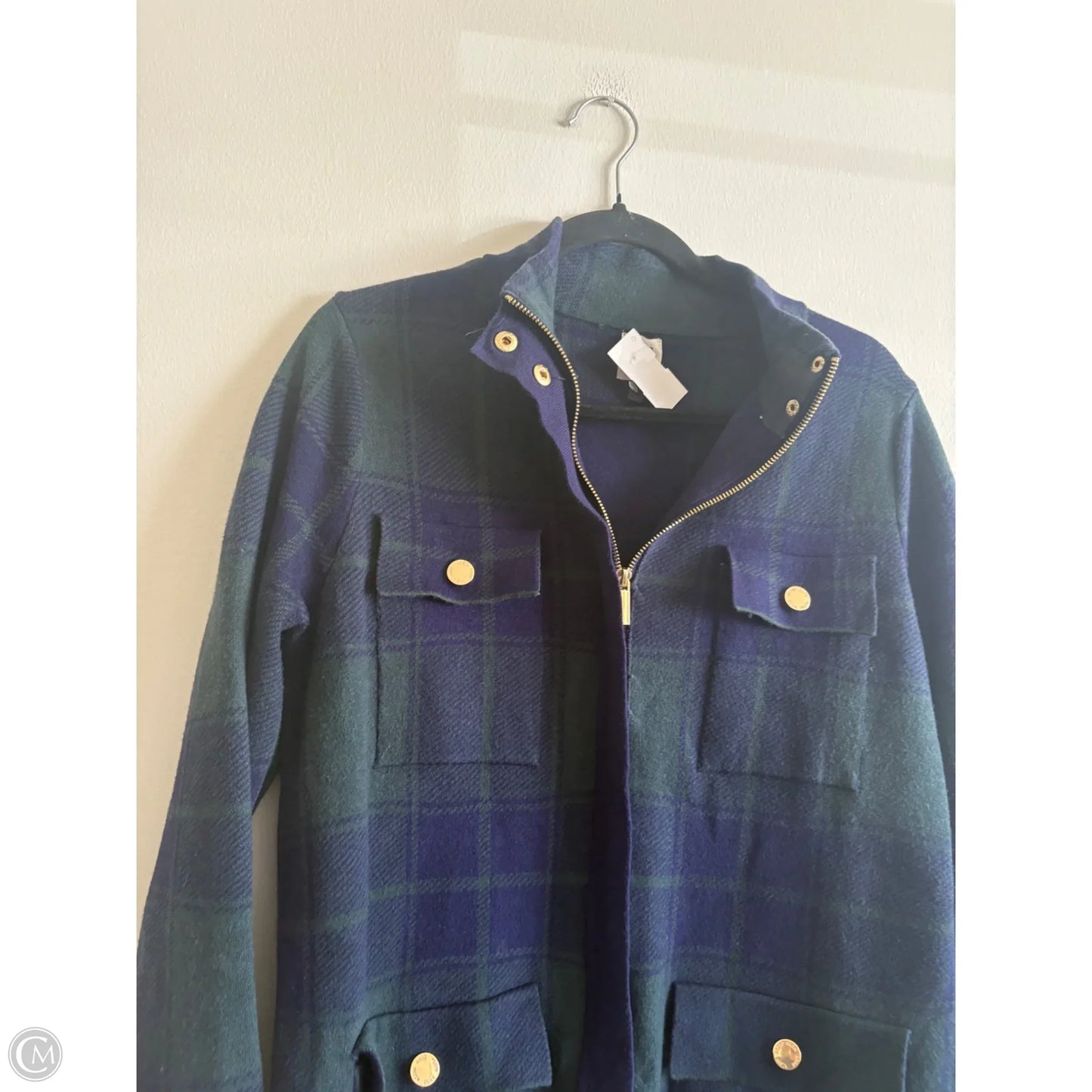 Coat Puffer & Quilted By Anne Klein In Plaid Pattern, Size: M