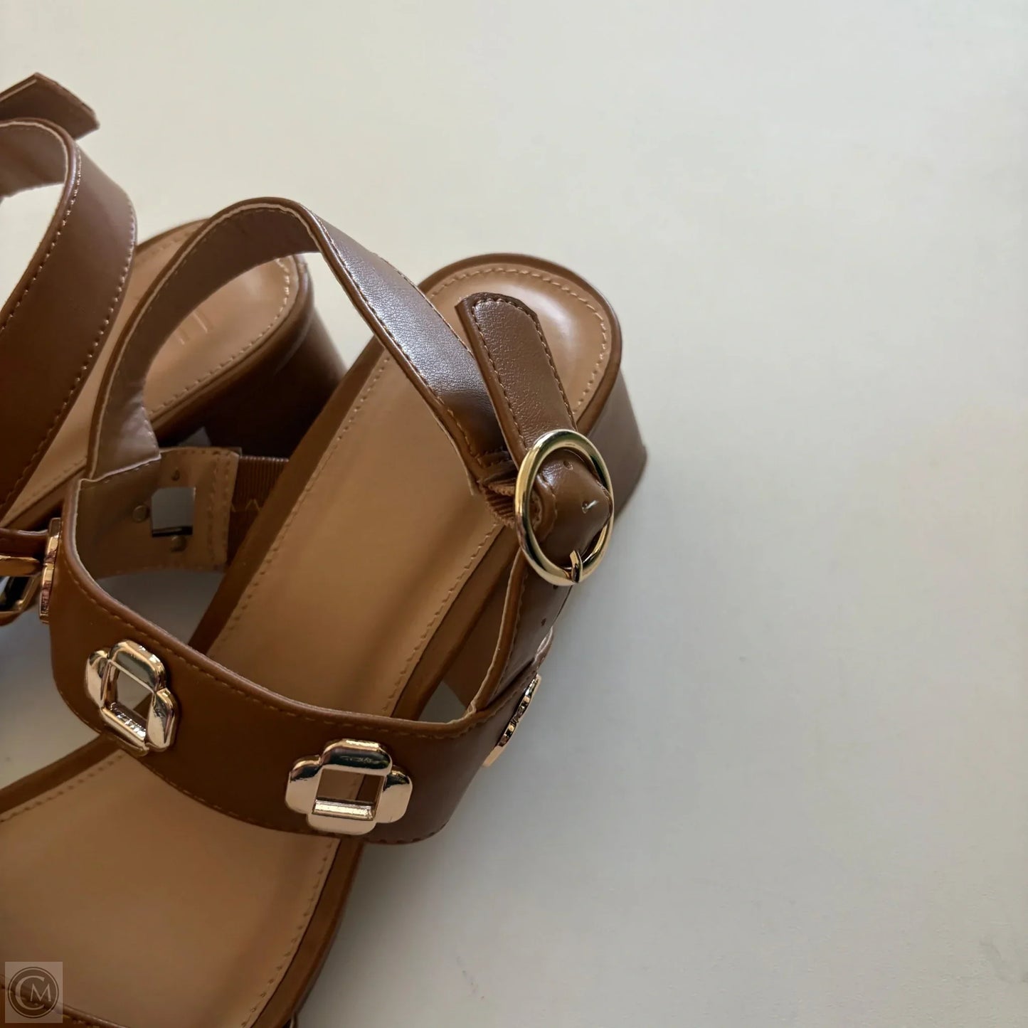Sandals Heels Block By Just Fab In Brown, Size: 8.5