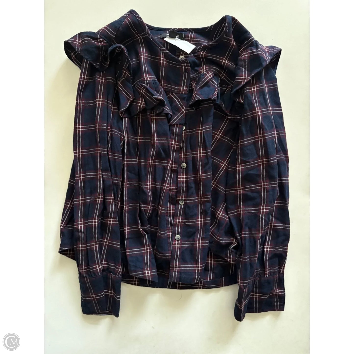 Top Long Sleeve By Madewell In Plaid Pattern, Size: L