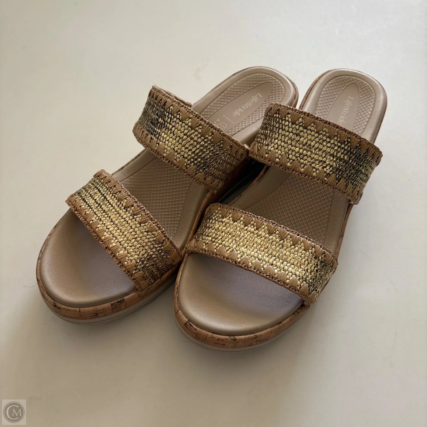 Sandals Heels Wedge By Life Stride In Gold, Size: 10