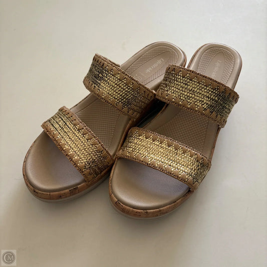 Sandals Heels Wedge By Life Stride In Gold, Size: 10