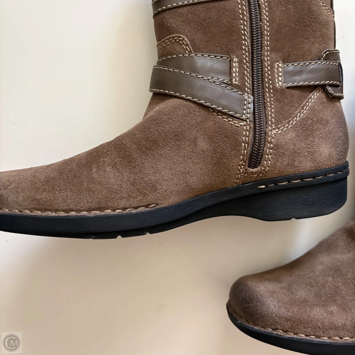 Boots Ankle Flats By Clarks In Brown, Size: 8