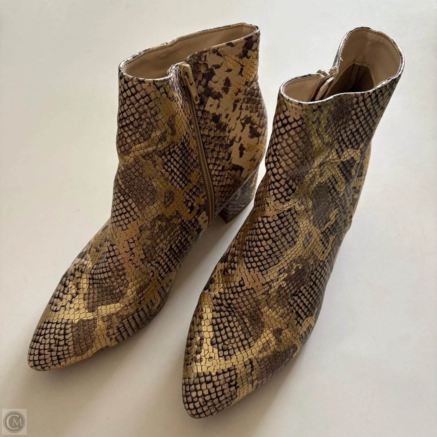 Boots Ankle Heels By Bamboo In Gold, Size: 9