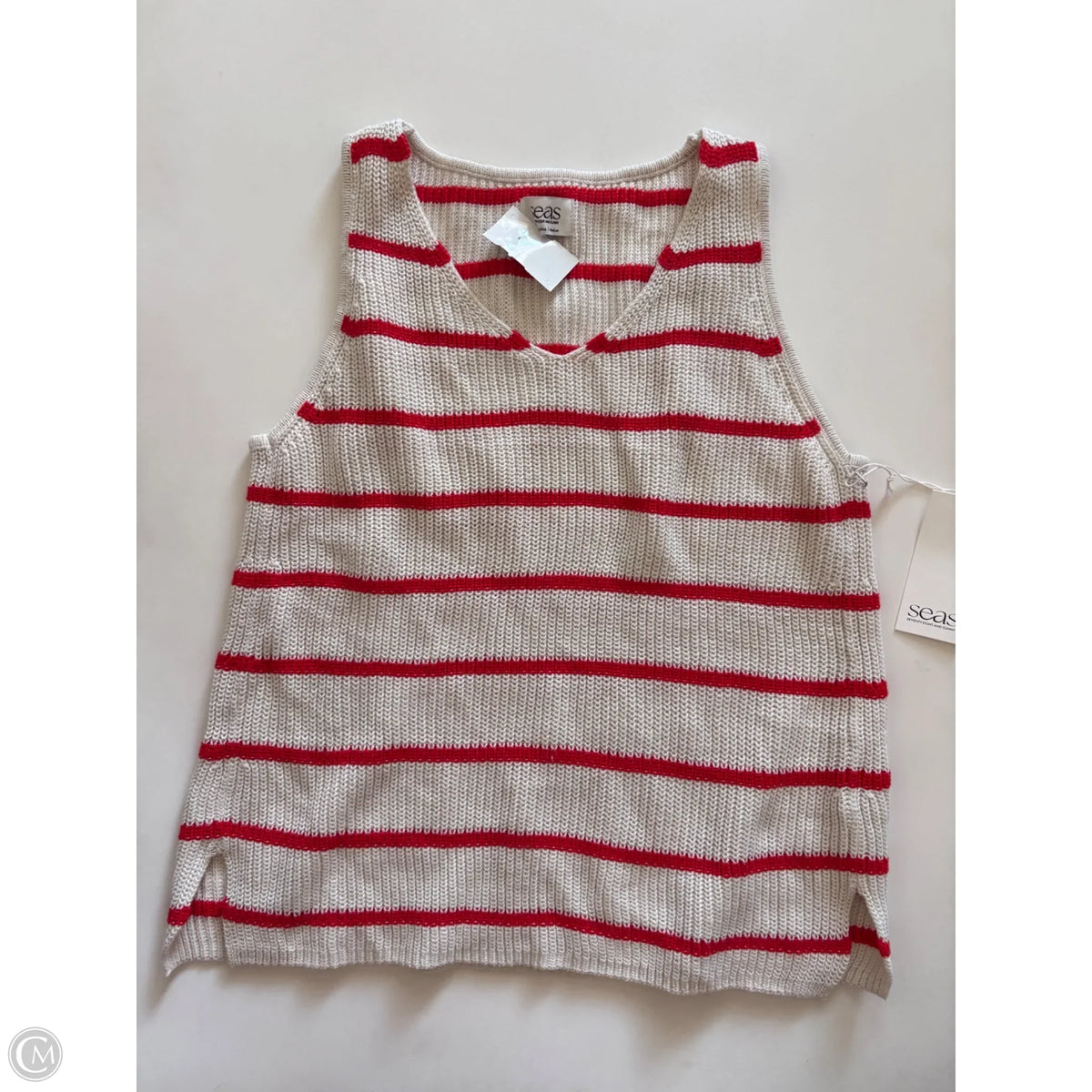 Sweater Short Sleeve By Seas In Striped Pattern, Size: M
