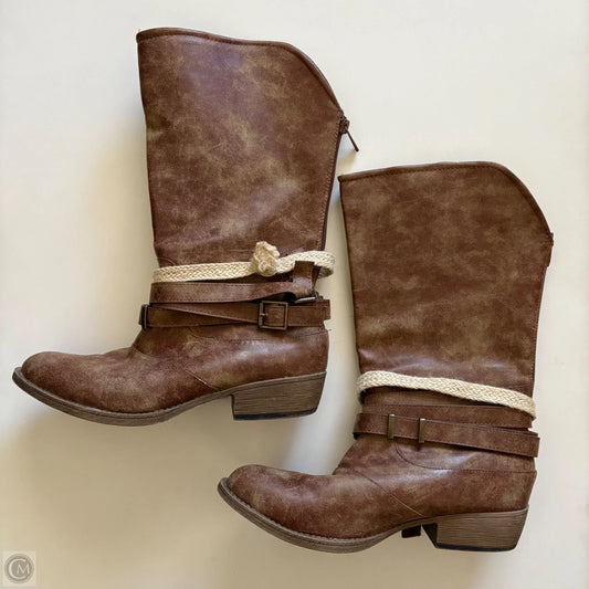 Boots Knee Heels By Cato In Brown, Size: 9