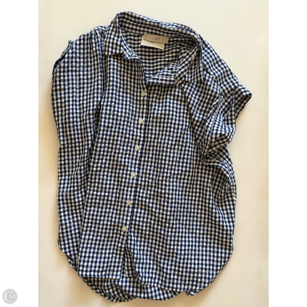 Top Short Sleeve By Loft In Checkered Pattern, Size: L