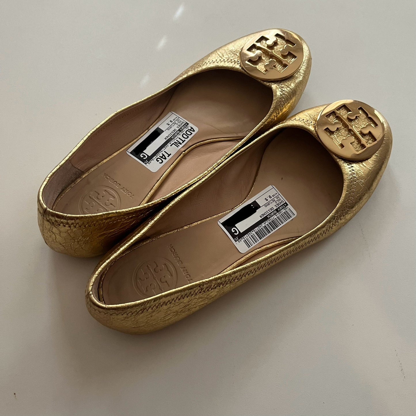 Gold Shoes Designer Tory Burch, Size 9.5