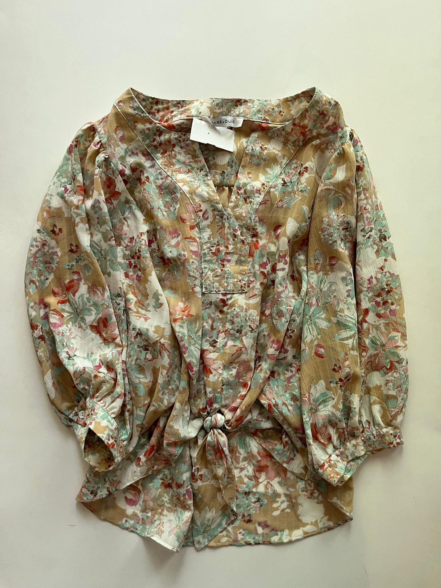 Floral Blouse Long Sleeve Rose And Olive, Size S