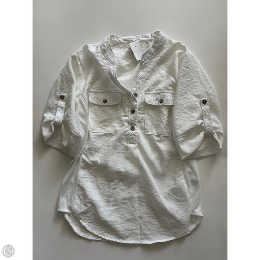 Blouse Long Sleeve By cavalini In White, Size: M