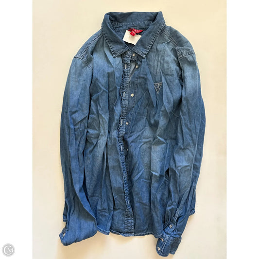 Blouse Long Sleeve By Guess In Blue, Size: L