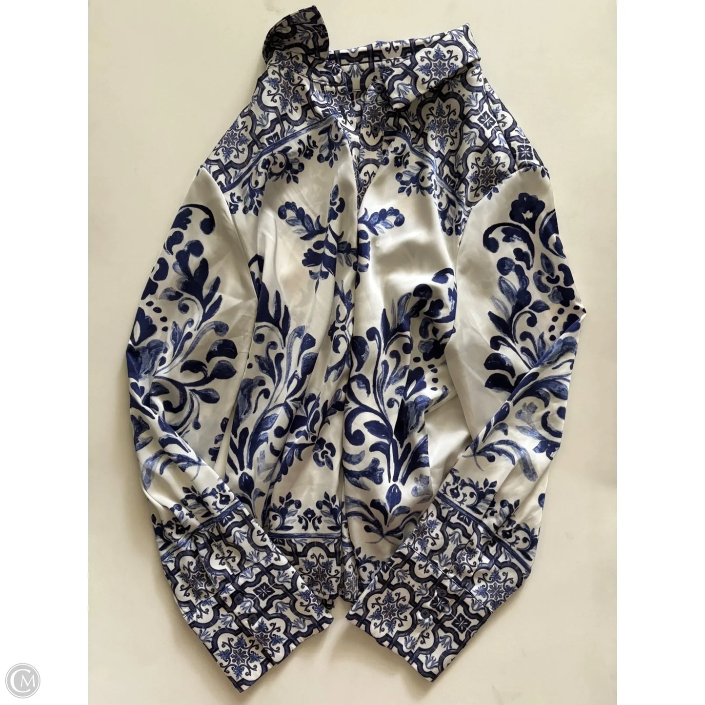 Top Long Sleeve By Rachel Zoe In Blue & White, Size: L