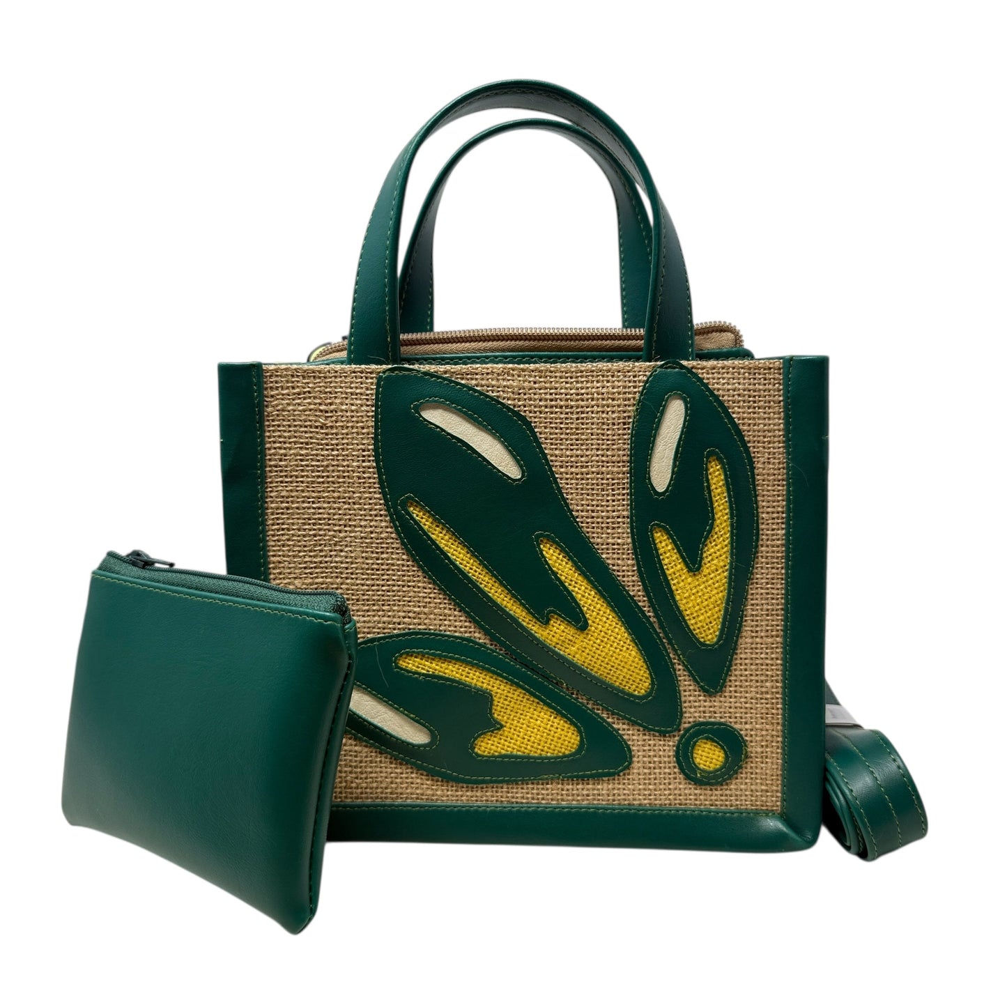 The Pride of Barbados Mini Floral Jute & Faux Leather Tote By Olaniyi Luxuries, Size: Small