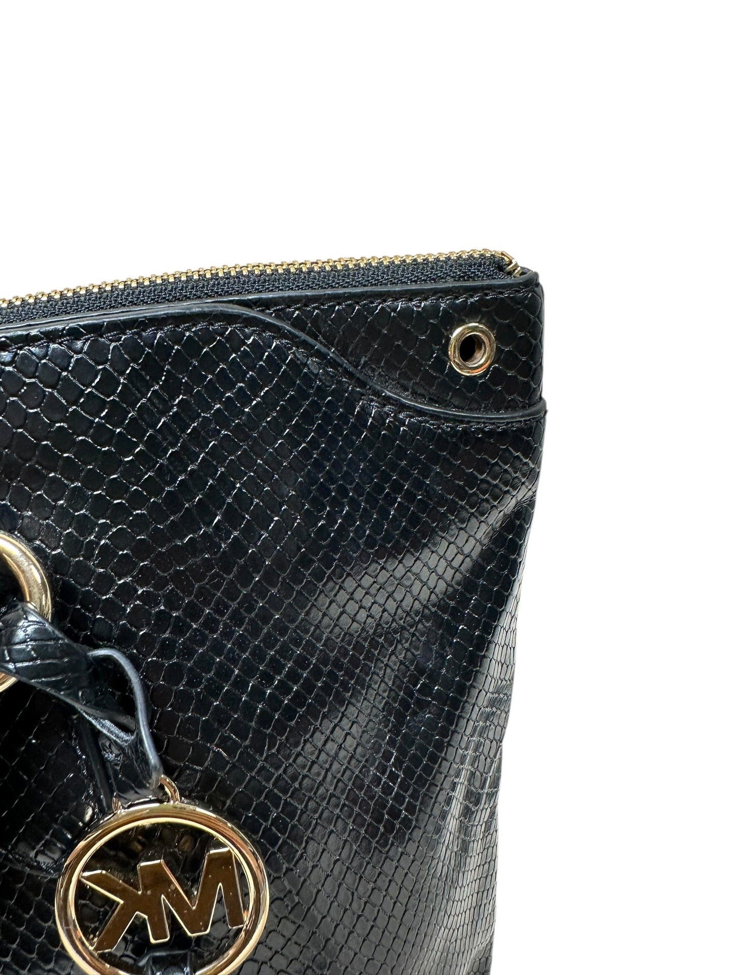 Handbag Designer By Michael Kors In Black & Gold, Size:Medium