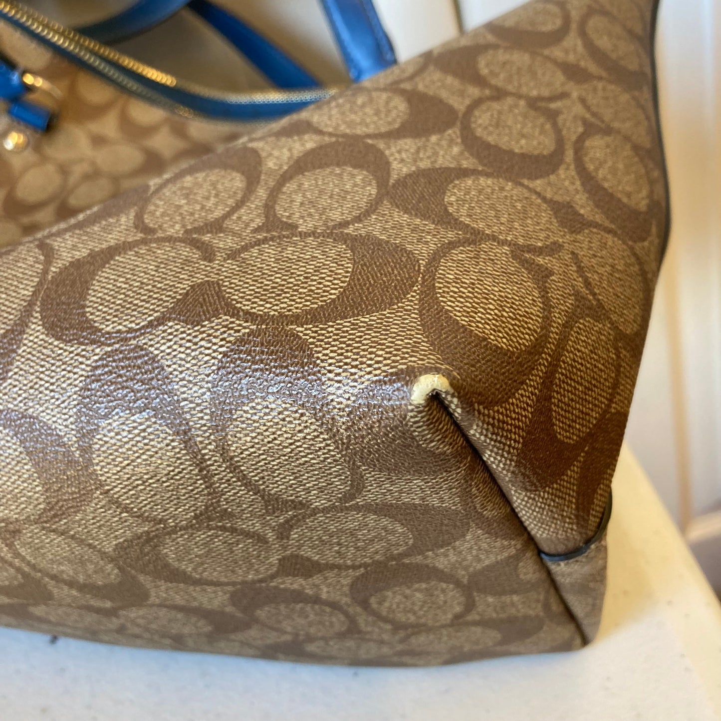 Tote Designer By Coach In Blue & Brown, Size:Large