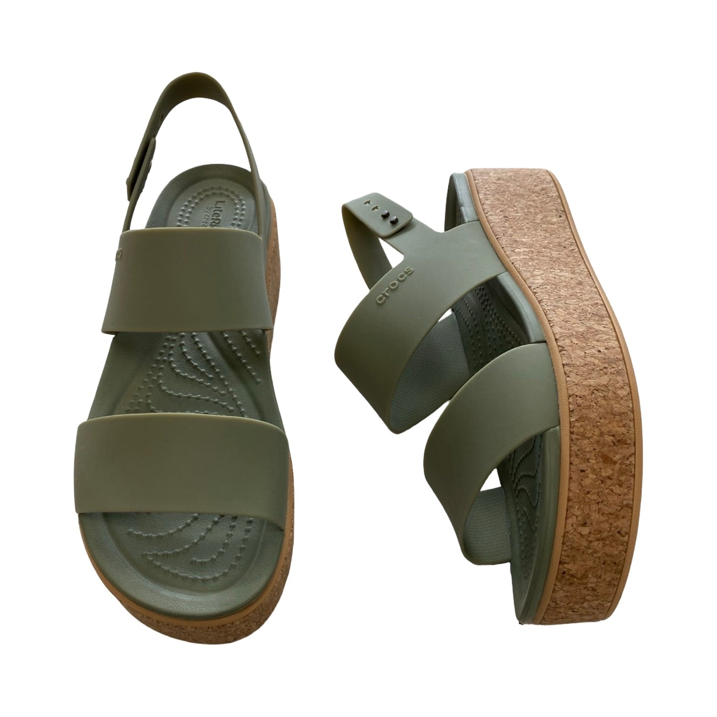 Sandals Heels Platform By Crocs In Green, Size:8