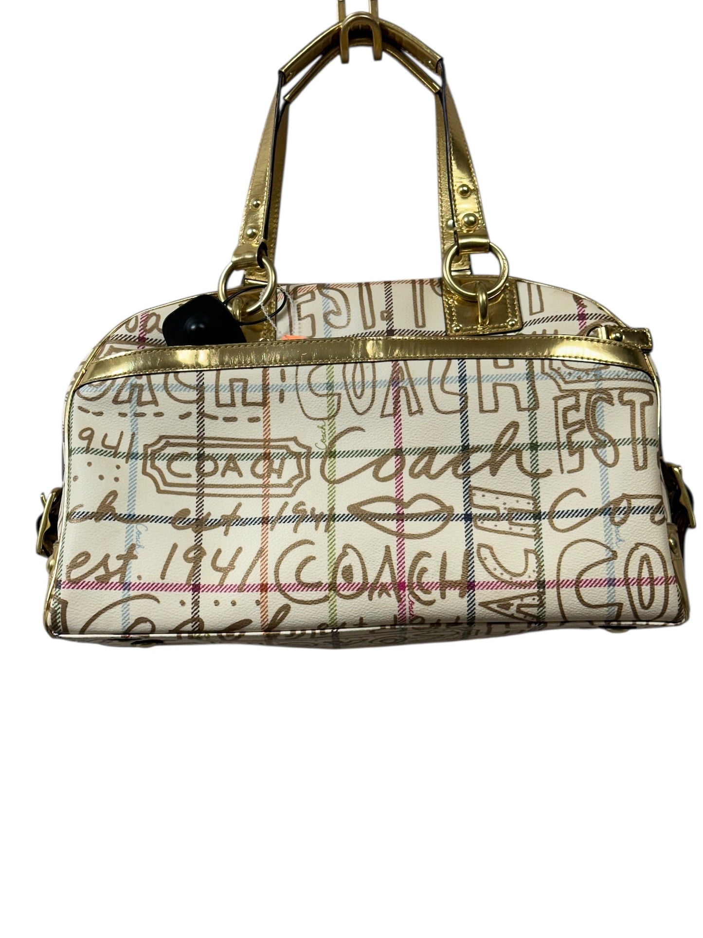 Handbag Designer By Coach In Gold & Tan, Size:Large
