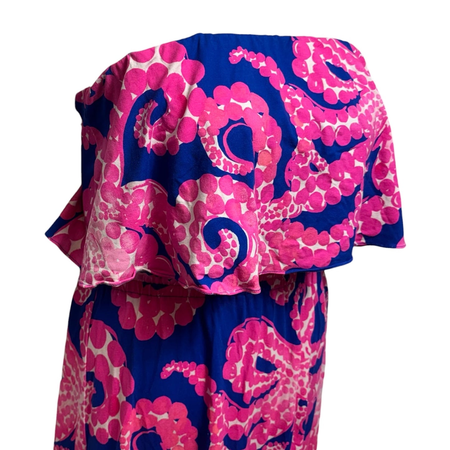 Meridian Strapless Midi Dress Designer By Lilly Pulitzer In Blue & Pink, Size: M