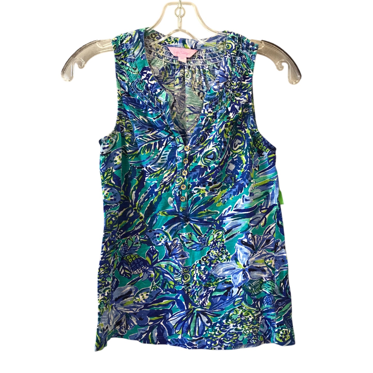 Top Sleeveless Designer By Lilly Pulitzer In Blue & Green, Size:Xxs