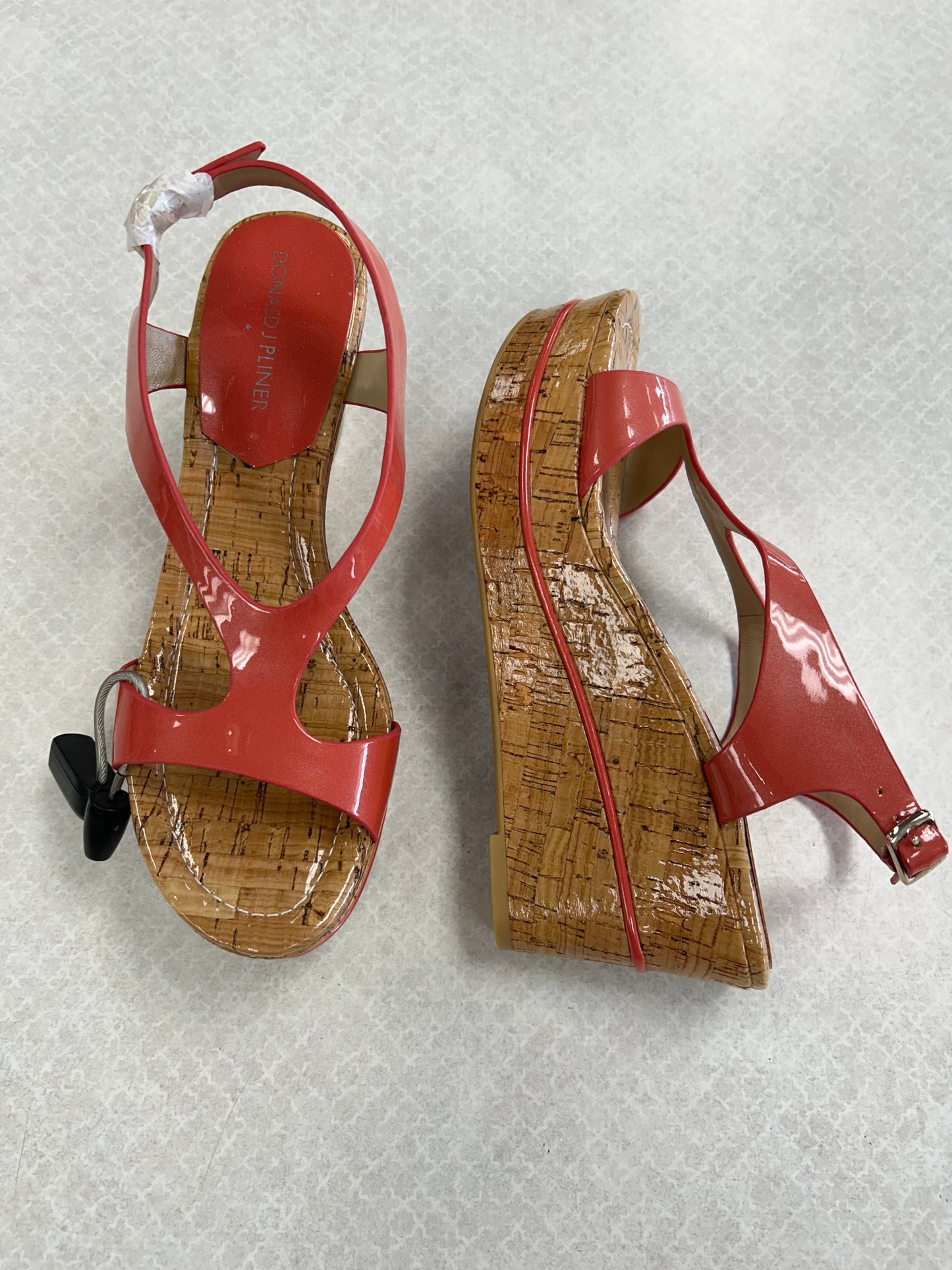 Sandals Heels Wedge By Donald Pliner In Coral, Size:6.5