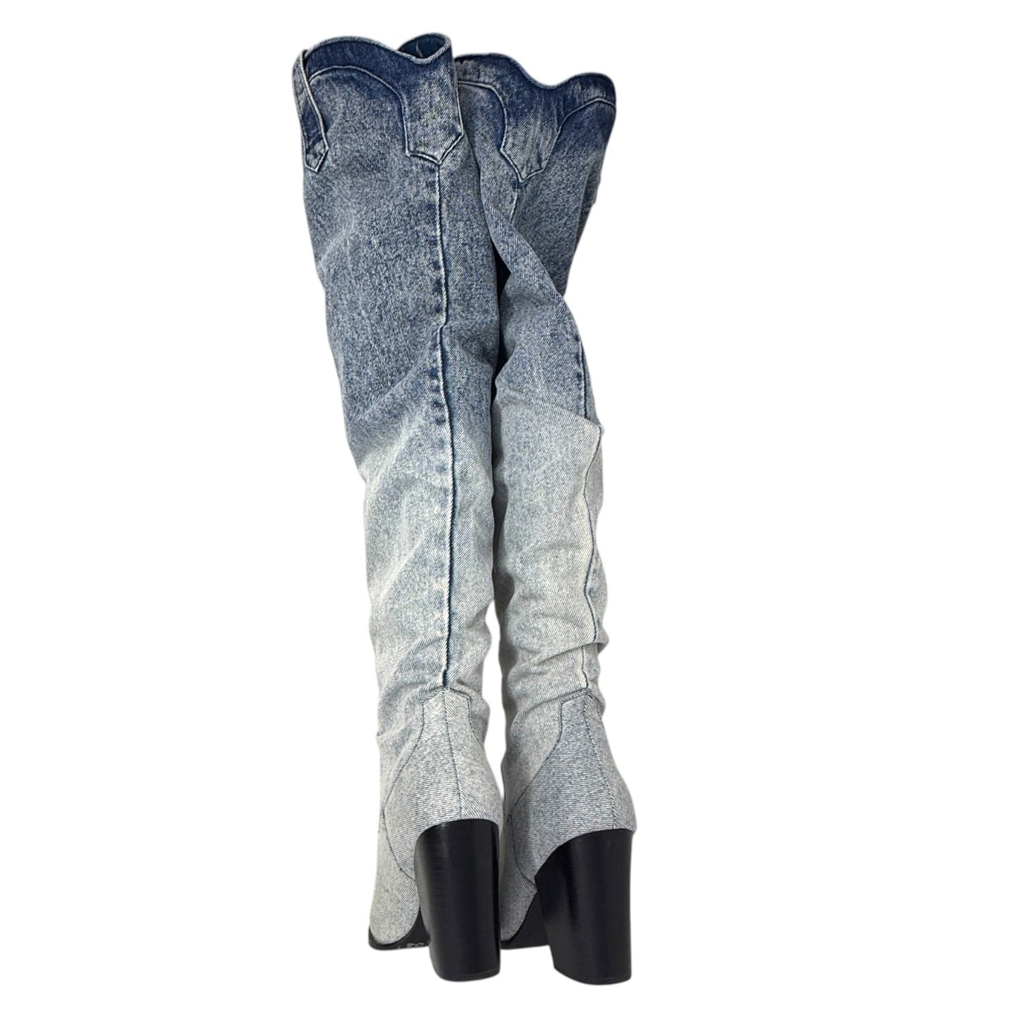 Landy Denim OTK Boots By Steve Madden In Blue Denim, Size: 8