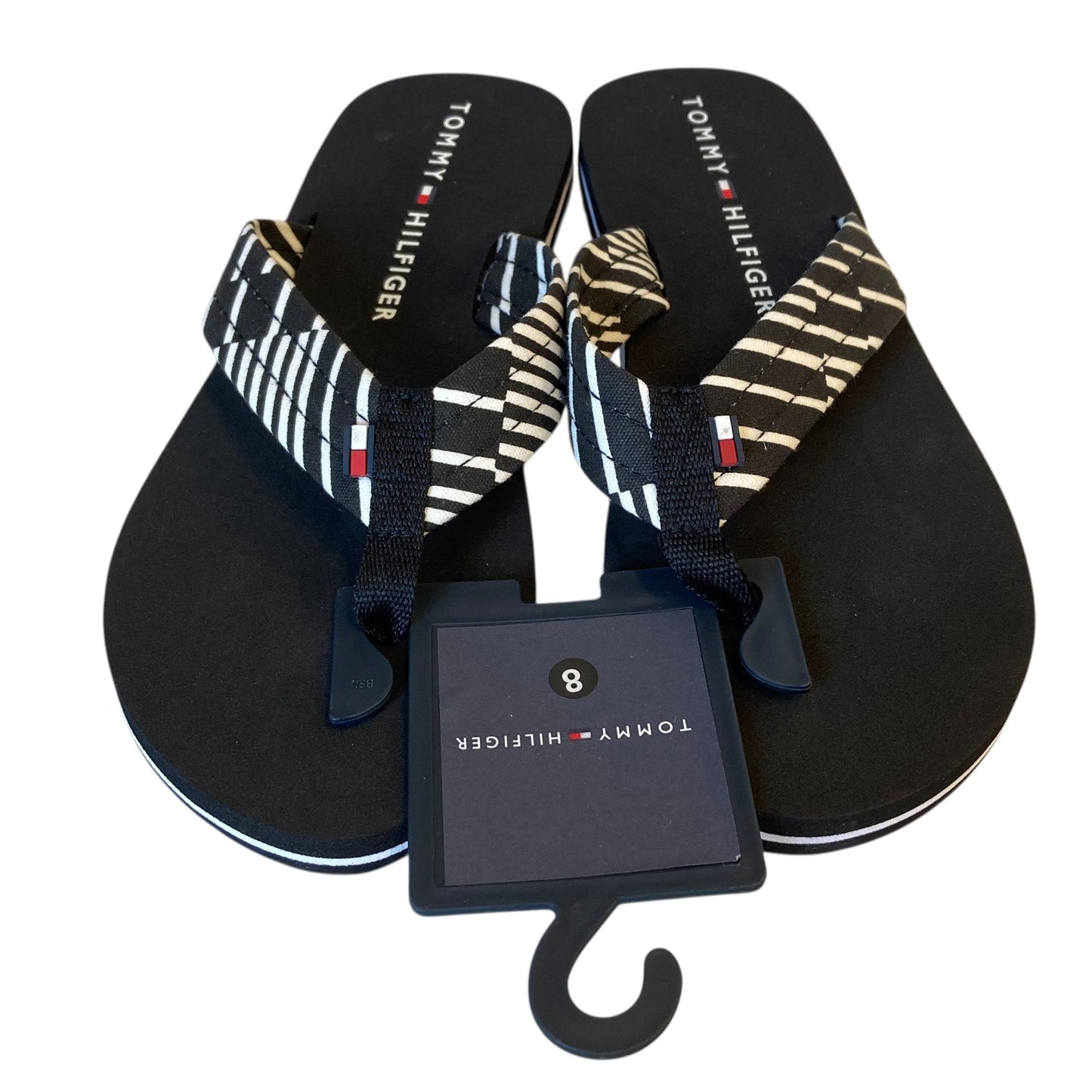 Sandals Flip Flops By Tommy Hilfiger In Black & White, Size:8