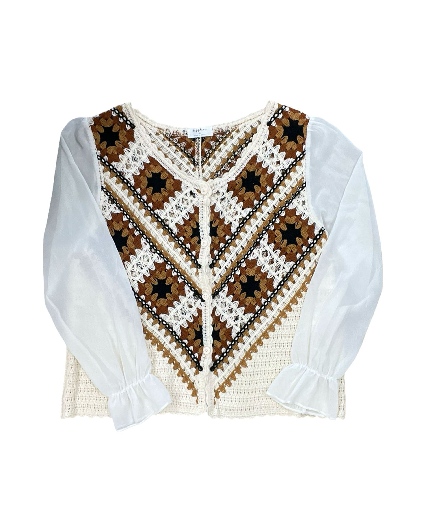 Top Ls By Clothes Mentor In Cream & Orange, Size:M