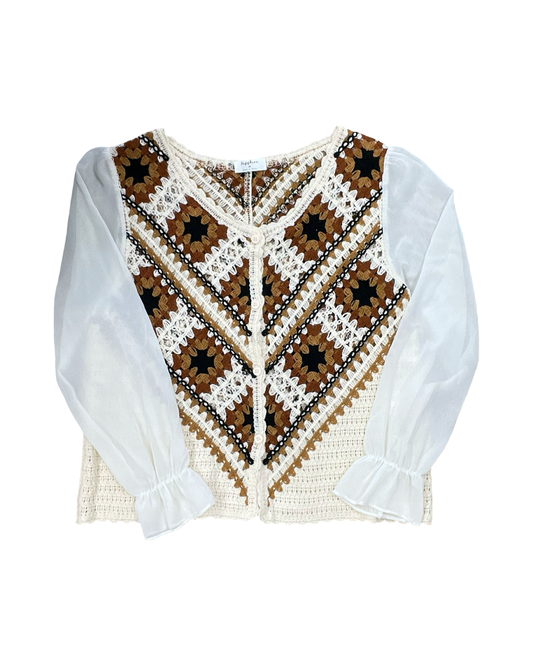 Top Ls By Clothes Mentor In Cream & Orange, Size:M