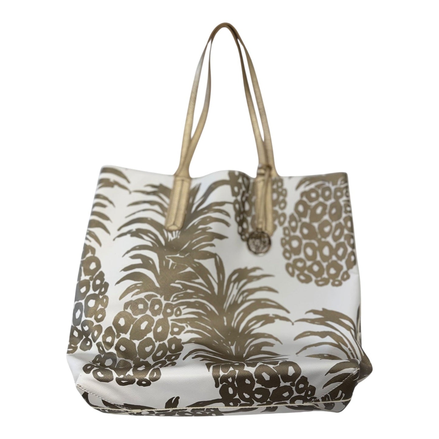 Tote Designer By Lilly Pulitzer In Gold & White, Size:Large