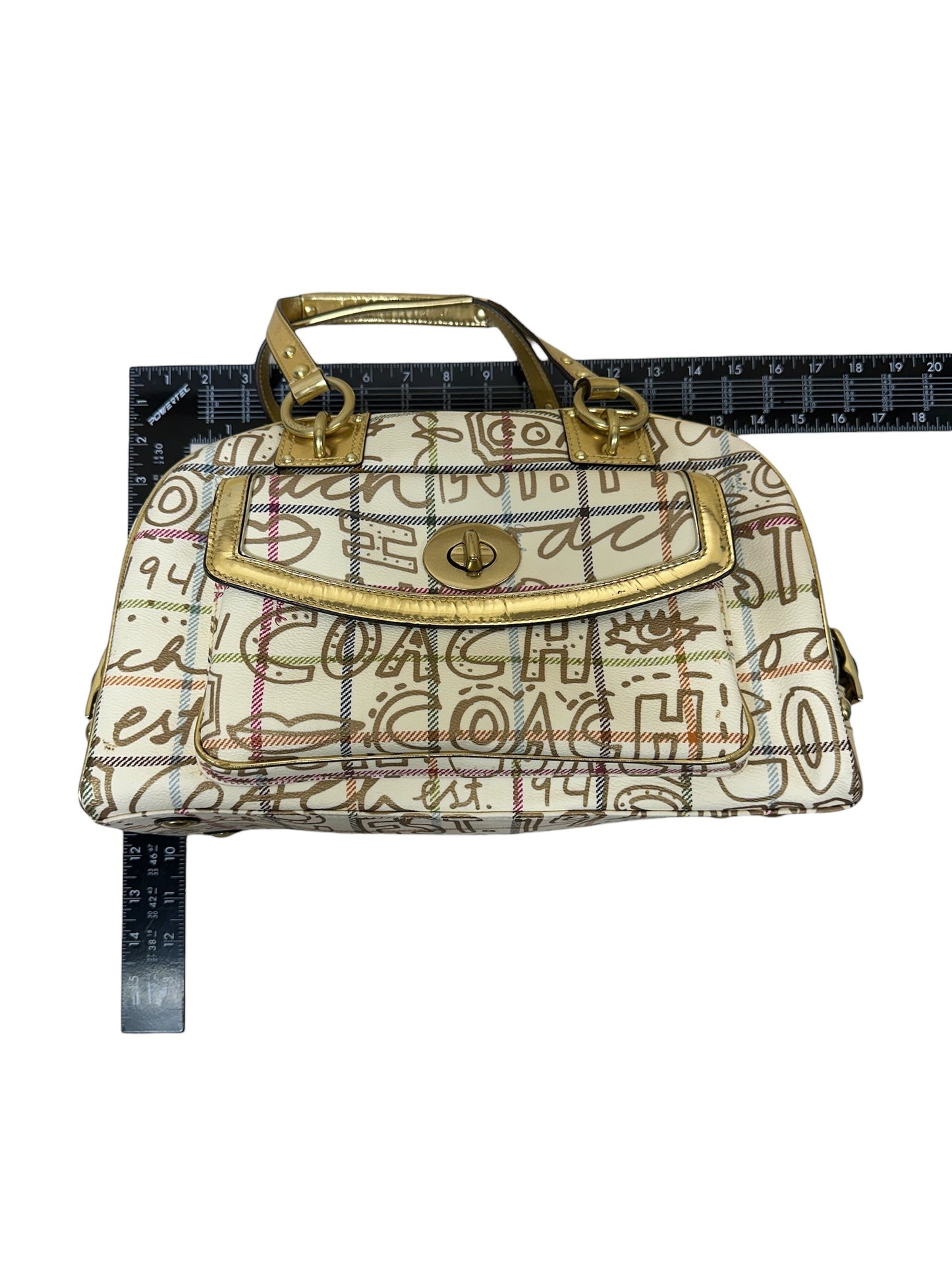 Handbag Designer By Coach In Gold & Tan, Size:Large