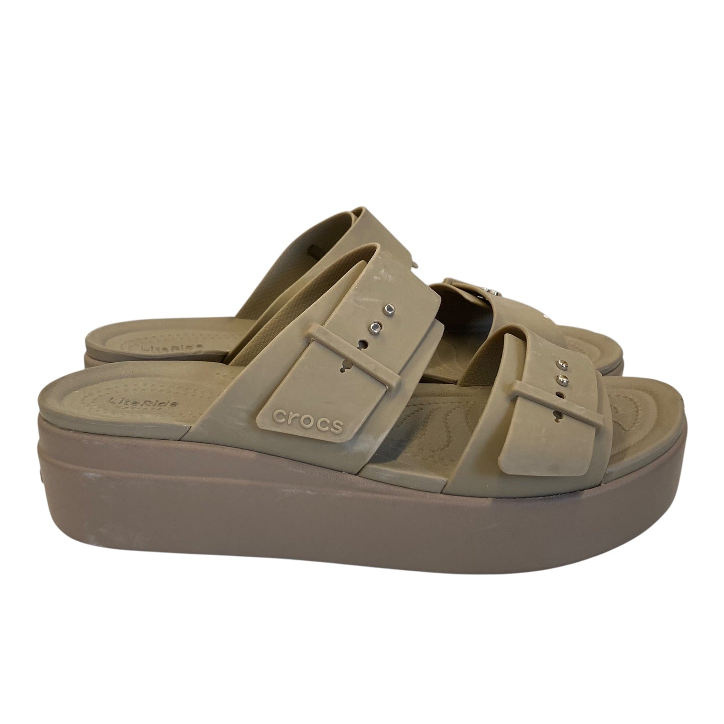 Sandals Heels Platform By Crocs In Tan, Size:10