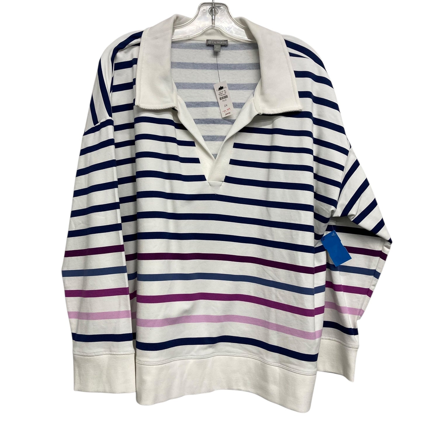 Sweatshirt Collar By Talbots In Blue & White, Size:2X