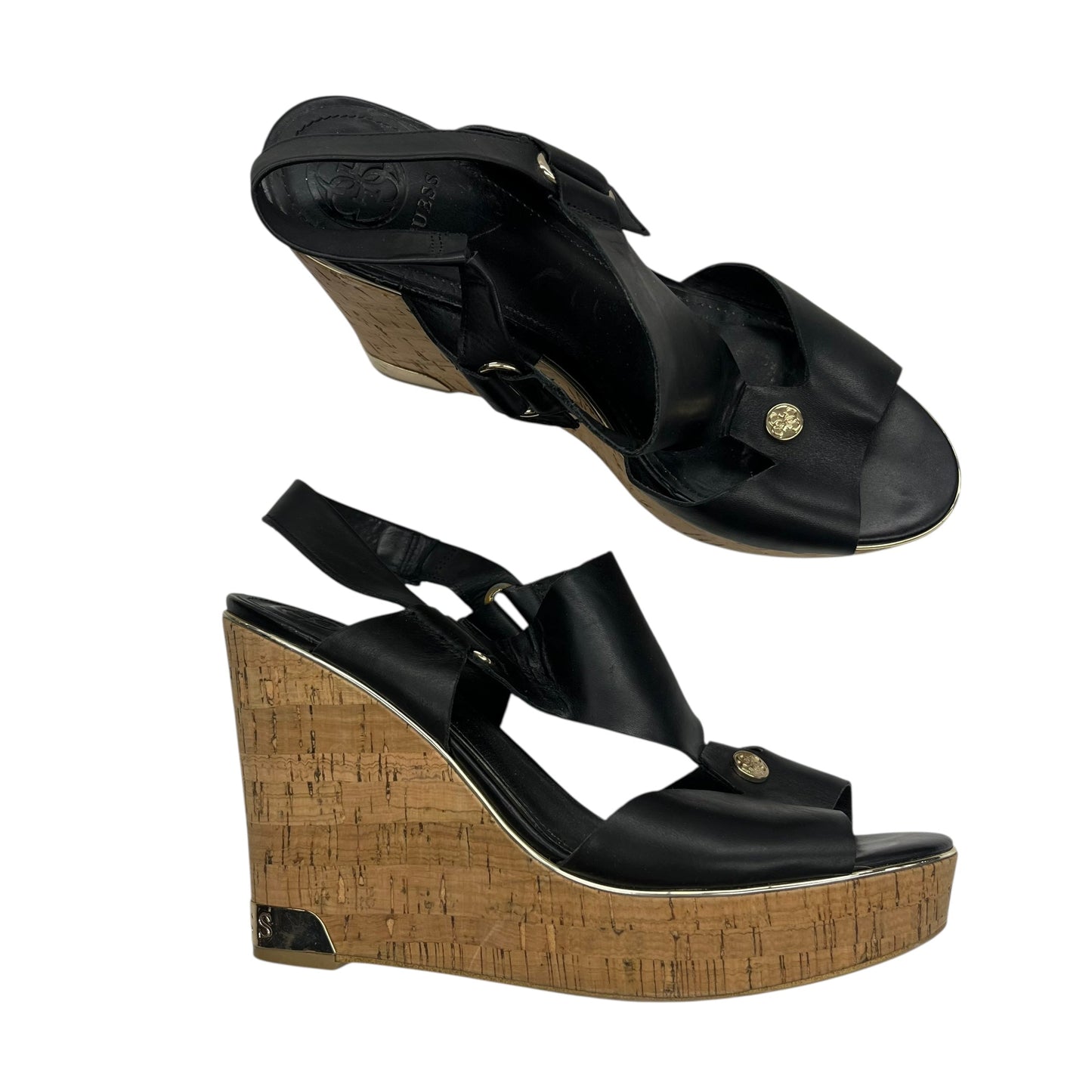 Sandals Heels Block By Guess In Black, Size:9