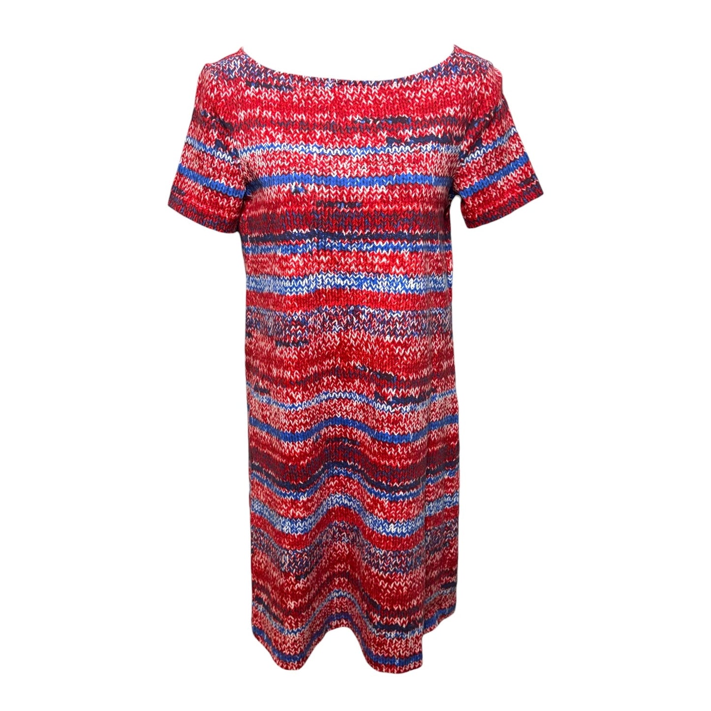 Knit Print Pima Cotton Shift Dress Designer By Tory Burch In Blue & Red, Size: XS