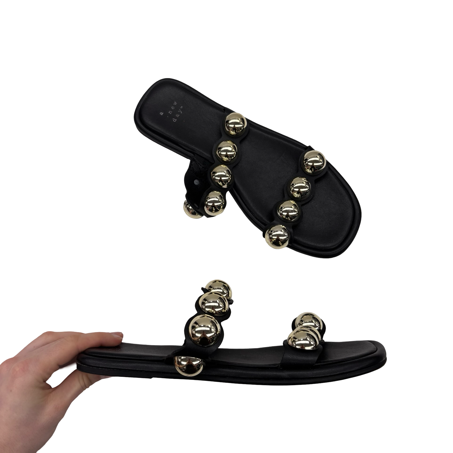 Sandals Flats By A New Day In Black & Gold, Size:7.5