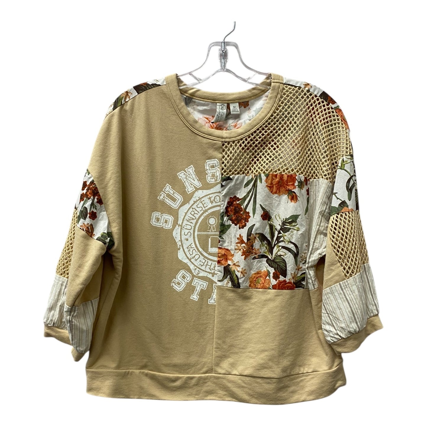 Top 3/4 Sleeve By Cato In Tan, Size:M