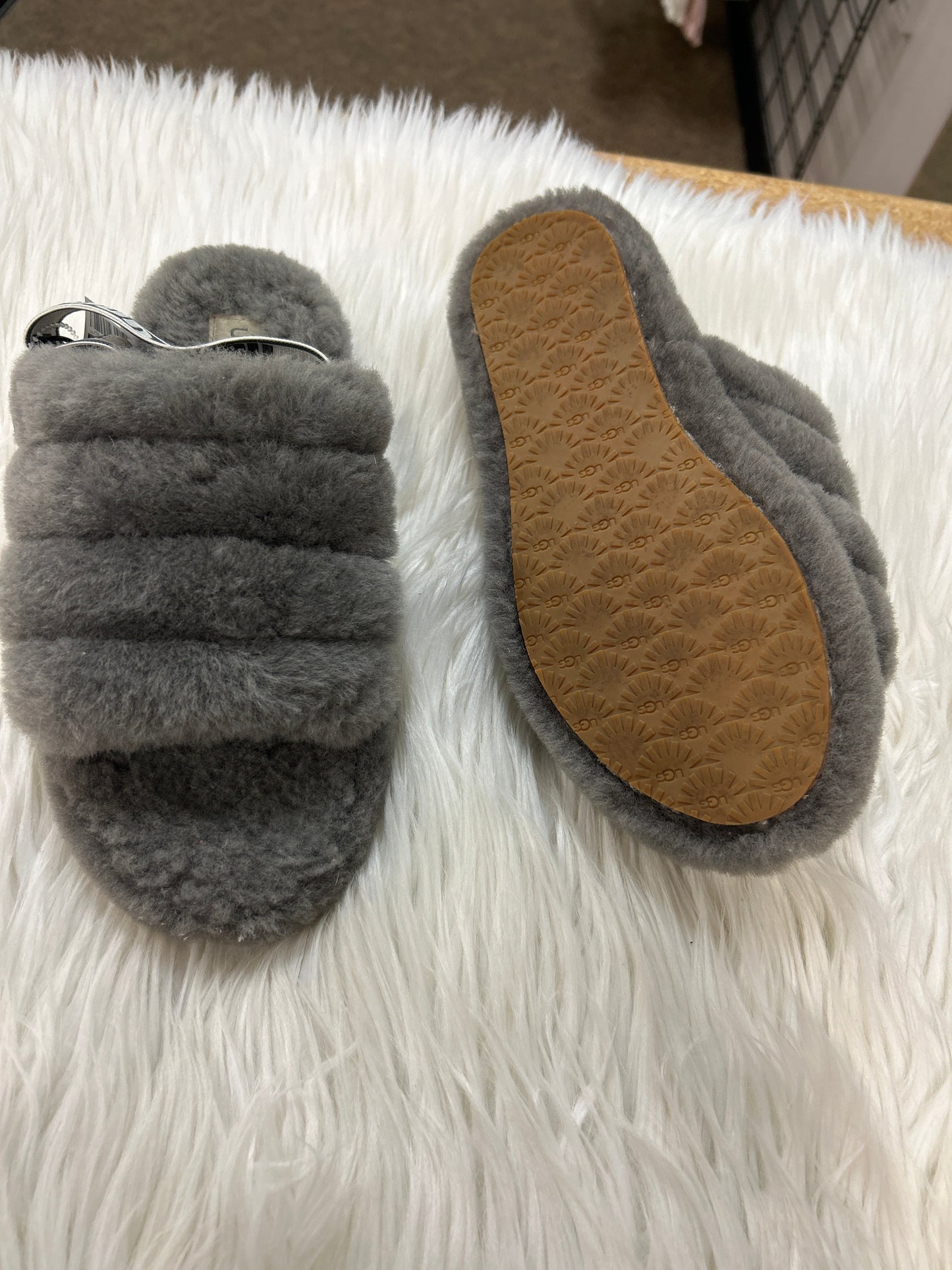 Slippers Designer By Ugg In Grey, Size:6