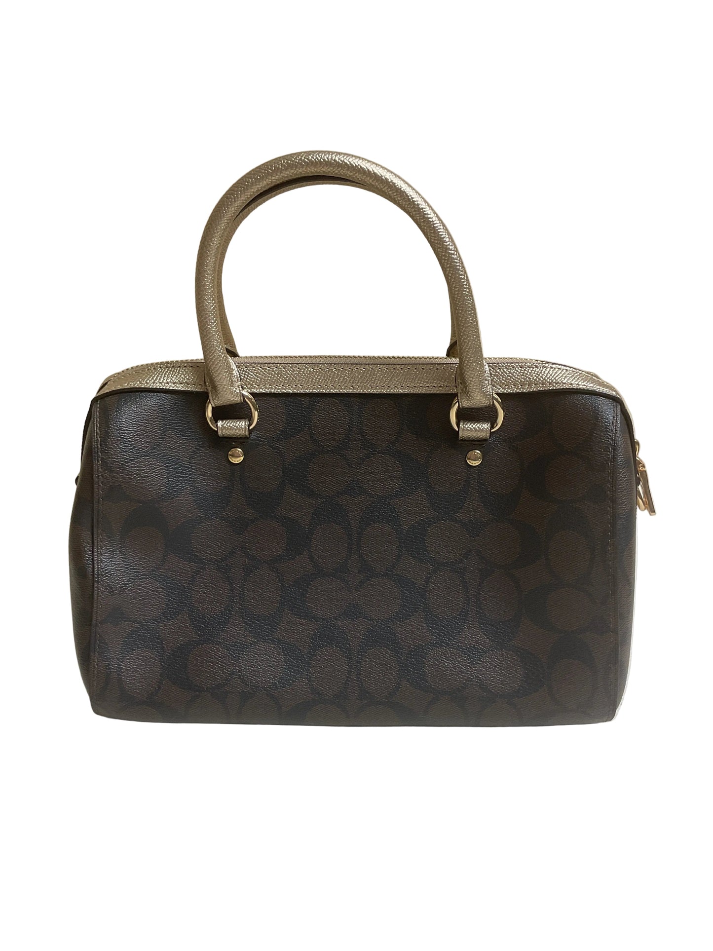 Handbag Designer By Coach In Brown & Gold, Size:Medium