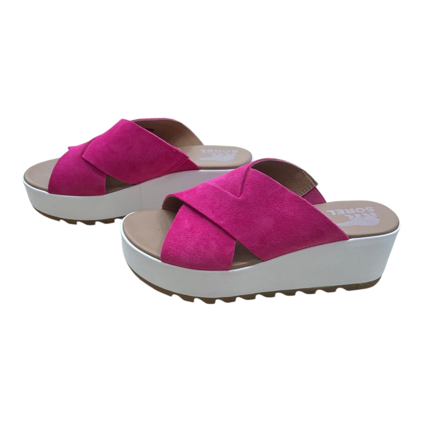 Sandals Heels Wedge By Sorel In Pink & White, Size:7.5